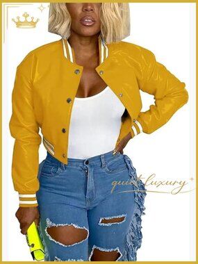 Varsity Jacket Long Sleeve Button Down Bomber Casual Baseball Uniform Streetwear